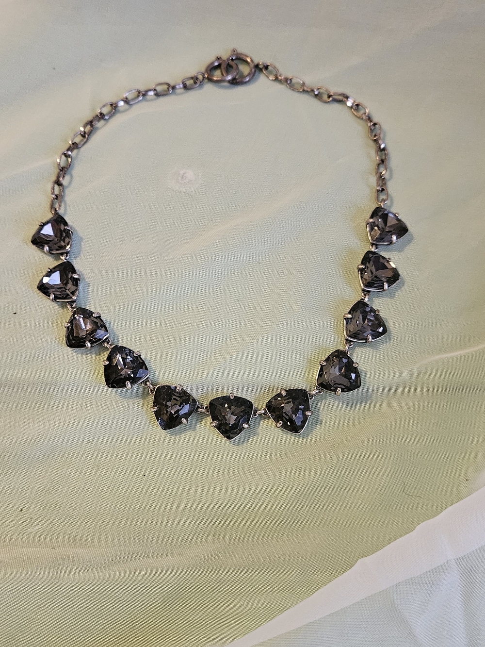 Silver-Tone Necklace with Dark Gray Heart Crystals